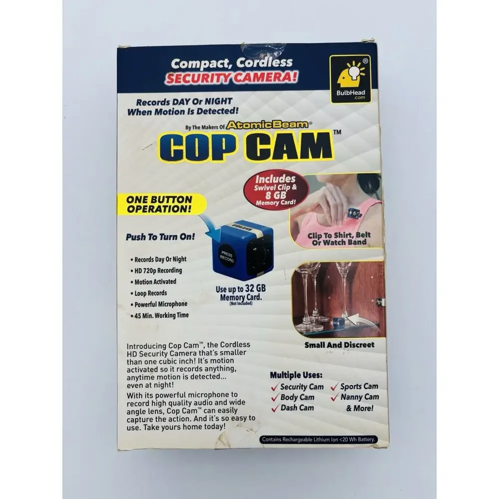 New Atomic Beam Cop Cam Portable Motion Activated HD 720p Surveillance Camera